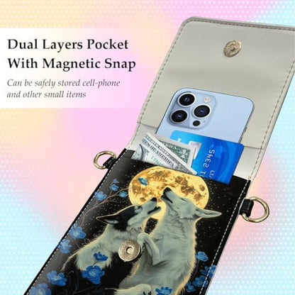 Small Crossbody Bags for Women Touchscreen Cell Phone Bag Cross Body Purses with adjustable Strap,Gifts For Teenage Girls - color: Wolves Stand Moon Night