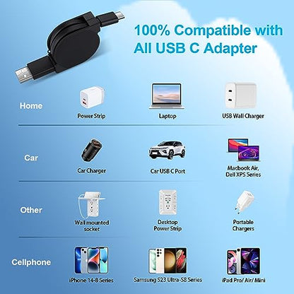 Retractable USB C Cable,3Pack 3.3FT Car Charger for iPhone 17e 17 Pro Max - color: Black3