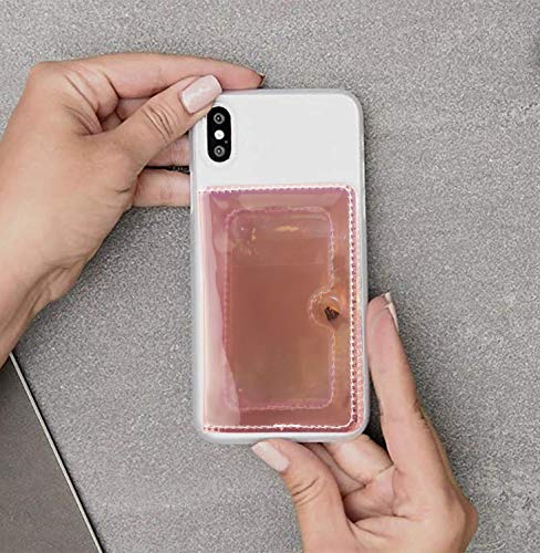 CheapSunday ID Card Holder for Back of Phone Leather Phone Wallet Stick On with Stand Flip Waterproof Leather Adhesive Wallet for Most Cellphones (Clear Rosegold) - color: Clear Rosegold