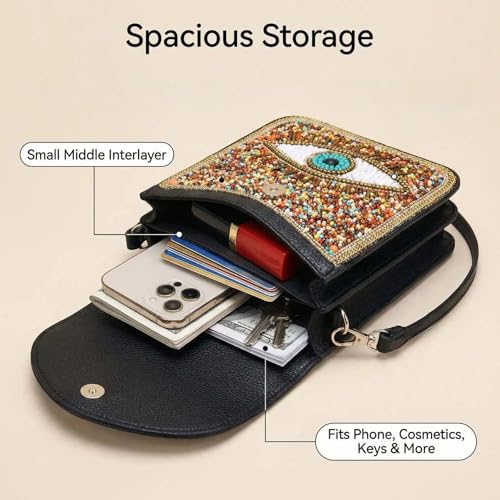 Small Crossbody Bags for Women, Cell Phone Shoulder Bag Boho Wallet Purse - color: Colorful