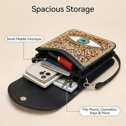 Small Crossbody Bags for Women, Cell Phone Shoulder Bag Boho Wallet Purse - color: Colorful