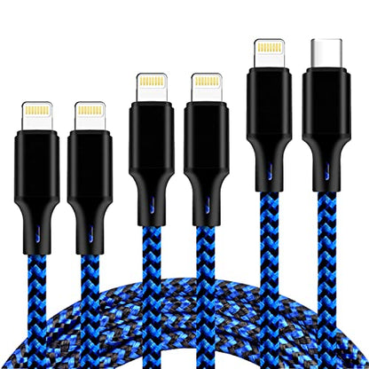 USB C to Lightning Cable, 5 Pack Fast PD iPhone Charger Cord (BlackBlue) - color: Black Blue, style: USB-C to L