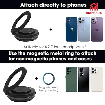 Magnetic Grip Pro 360° Stand, Vacuum Car Cell Phone Mount Holder with Suction Cup, Rotatable, Double-sided Adsorption Adjustable Powerful Strong Magnet, Foldable Portable Electric Mobile Holder, Black