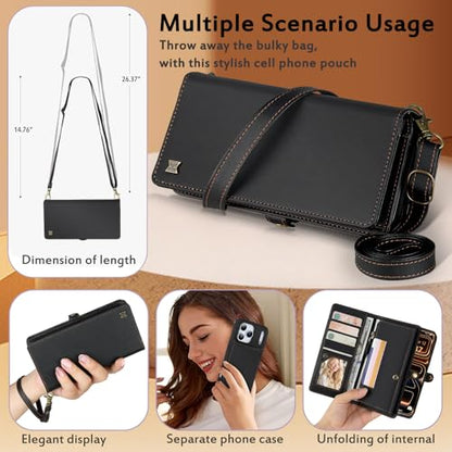 for Wallet Case Compatible with iPhone 17 Pro Max,Multi-Function Detachable 2 in 1 Magnetic iPhone 17 Pro Max Case Wallet,Flip Strap Zipper Card Holder Phone Case with Shoulder Straps (Black) - color: Black, size: iPhone 17 Pro Max