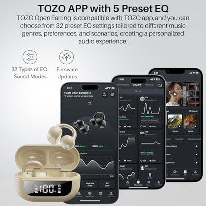 TOZO OpenEarRing Open Ear Earbuds 40H Bluetooth 5.4 Lightweight Comfort - color: Yellow
