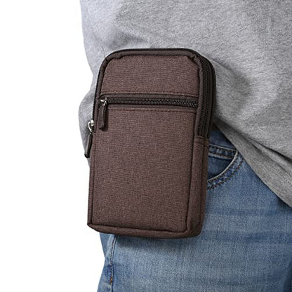 Men's Cell Phone Waist Bag Vertical, Cellphone Belt Loop Holster, Outdoor Sport Travel Nylon Small Mobile Phone Pouch Smartphone Waist Bag with Carabiner Hook Pen Holder Zipper Handbag Carrying Case - color: Brown