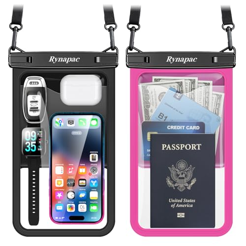 Rynapac Large Waterproof Phone Pouch [Up to 10"] - 2 Pack IPX8 Waterproof Phone Case for iPhone 17 16 15 Pro Max Galaxy S26 Ultra, Touchscreen & Underwater Photography, Beach Cruise Essentials 2026 - color: [Black + Bright Red] Large Waterproof Phone Pouc