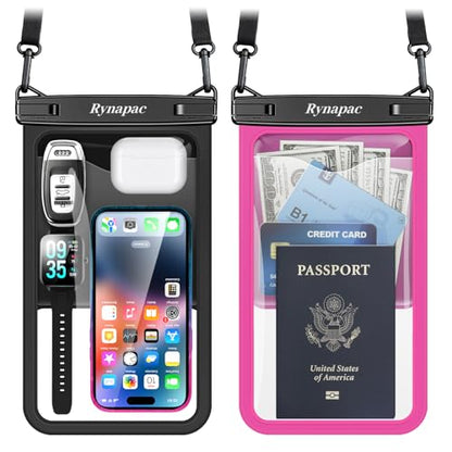 Rynapac Large Waterproof Phone Pouch [Up to 10"] - 2 Pack IPX8 Waterproof Phone Case for iPhone 17 16 15 Pro Max Galaxy S26 Ultra, Touchscreen & Underwater Photography, Beach Cruise Essentials 2026 - color: [Black + Bright Red] Large Waterproof Phone Pouc