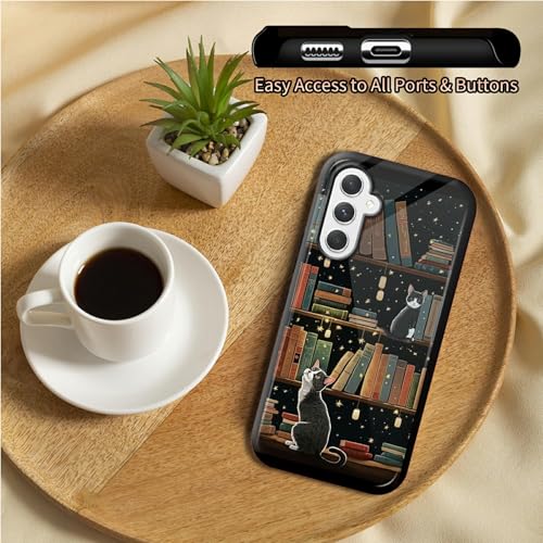 Cute Cat Bookshelf Phone Case for Samsung Galaxy S25, Dual Layer Shockproof Rugged Cover with Soft TPU + Hard PC, Anti-Scratch Slim Fit Wireless Charging Compatible - color: Cute Cat Bookshelf, size: 6.2" Galaxy S25