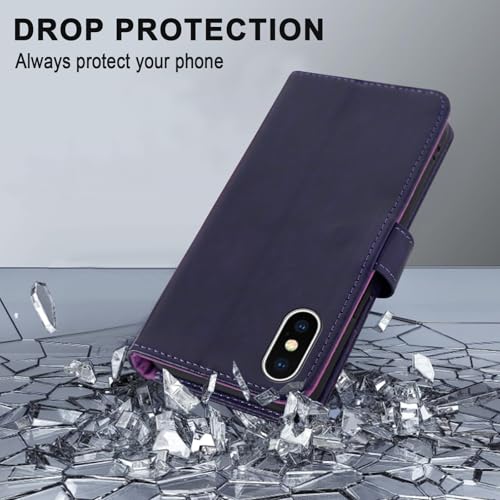 MONASAY Wallet Case for iPhone X/Xs with 3 Card Holders - Purple | Kickstand,RFID Blocking,6.6 feet of shock absorption,PU Leather,Strong Magnetic Closure,Fits 5.8 inch ONLY,screen Protector - color: Purple