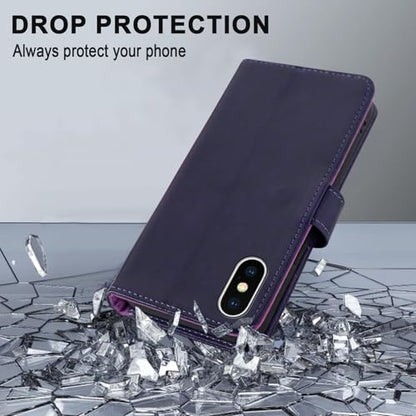 MONASAY Wallet Case for iPhone X/Xs with 3 Card Holders - Purple | Kickstand,RFID Blocking,6.6 feet of shock absorption,PU Leather,Strong Magnetic Closure,Fits 5.8 inch ONLY,screen Protector - color: Purple