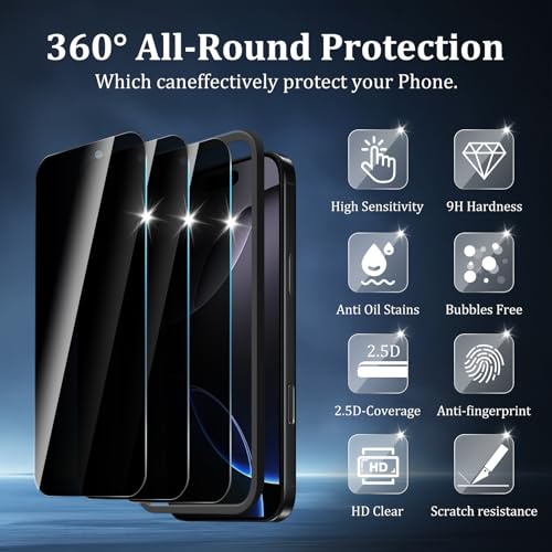 3 Pack Privacy Screen Protector for iPhone 17 Pro - size: iPhone 17 Pro 3PCS