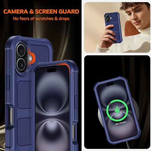 Wedall for iPhone 16 Plus Case with Belt Clip Holster,Anti-Drop Shockproof Bumper Phone Cases with 2X Screen Protectors & Kickstand,Rugged Heavy Duty Military Grade Protective Defender Cover (Blue) - color: Blue