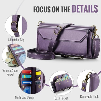 Asuwish Phone Case for Samsung Galaxy A17 5G Zipper Wallet Cover with Tempered Glass Screen Protector and Leather Flip RFID Blocking Credit Cash Card Holder Stand Cell A 17 17A 4G Women Girls Purple - color: Purple