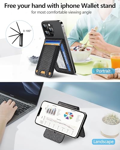 for MagSafe Wallet with Adjustable Stand, 9 Card Holder, Open ID Window - color: Woven black pattern