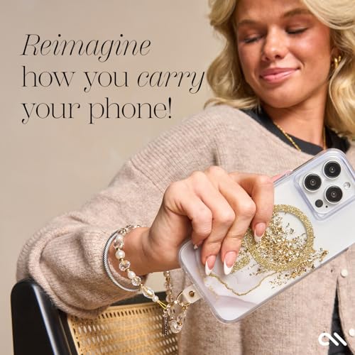 Case-Mate Phone Charm Wrist Strap w/Pearls & Crystals - Crystal Pearl Gold | Detachable Anti-Theft Phone Strap - Hands-Free iPhone Wrist Strap for Women - Phone Chain Wristlet for Galaxy, Pixel & More - color: Crystal Pearl Gold