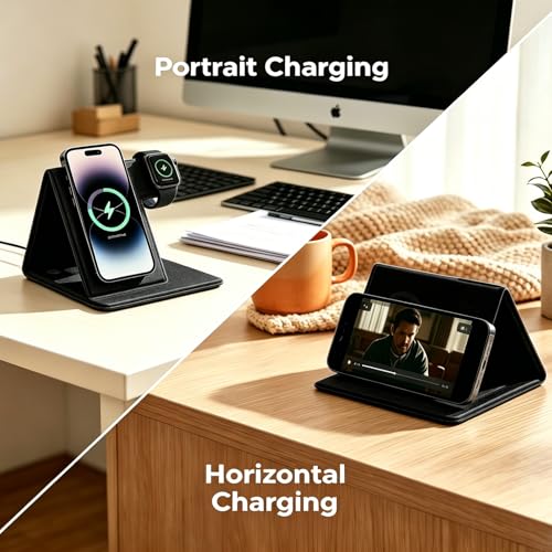 Tongyangat 3 in 1 Foldable Wireless Charging Station, Black - color: Black