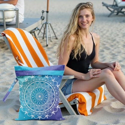 Mandala Large Wet Bag Travel Laundry Bags - Waterproof with Handle, Washable Dirty Clothes Bags for Travel, Wet & Dry, Gym Bag, Swimming Pool, College Dorm - color: Mandala2