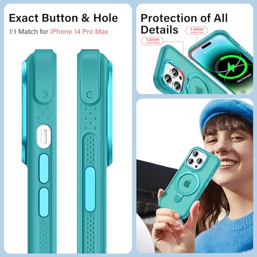 Designed for iPhone 14 Pro Max Case with Magnetic Stand, Darkcyan | Certified Drop Protection, Great Grip Feeling, Matte Translucent Back Slim Shockproof Phone Cover - color: Darkcyan, size: Iphone 14 Pro Max