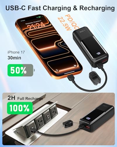 Mini Portable Charger 10000mAh 22.5W PD Small Power Bank Fast Charging - color: Black