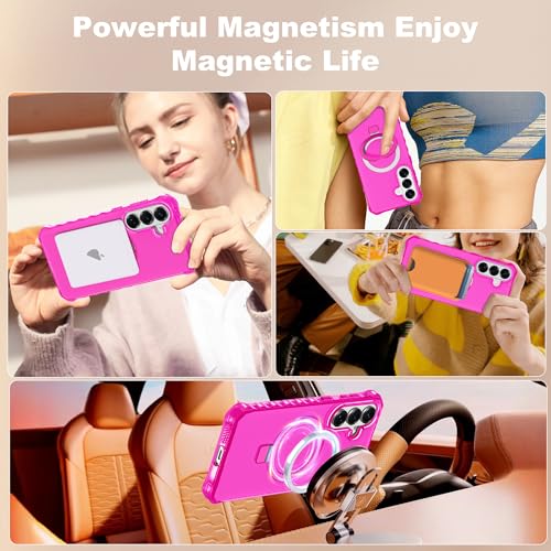 Compatible with Samsung Galaxy S26 Case 6.3'' Cute Wavy Frame with Magnetic Stand [Compatible with Mag-Safe] Military-Grade Translucent Phone Case for S26, Hot Pink - color: Hot Pink, size: Samsung Galaxy S26