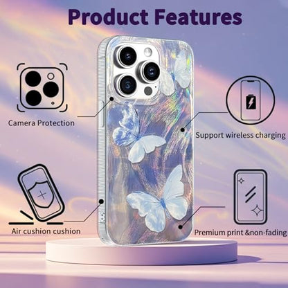 Compatible with iPhone 12 Pro Max Case,with [Shockproof Protective][Camera Protection] Cute Butterfly Aesthetic Phone Cover Anti-Yellowing Soft Slim Cover for Women Girl-Blue - color: Blue Butterfly, size: iPhone 12 Pro Max