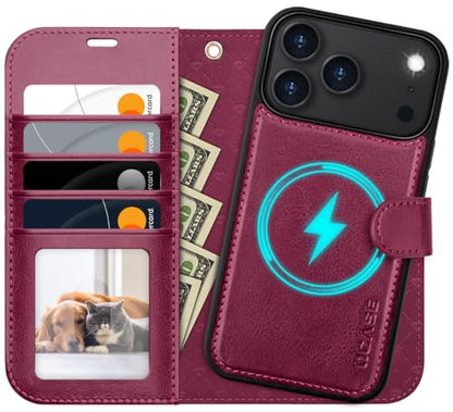OCASE for iPhone 17 Pro Max Detachable Wallet Case with Card Holder, 2 in 1 PU Leather Flip Folio with RFID Blocking Stand Wrist Strap Shockproof Phone Cover 6.9 Inch 2025, Burgundy - color: Burgundy, size: iPhone 17 Pro Max