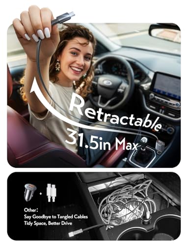 LISEN Retractable Car Charger USB C, [Upgraded 72W Max]