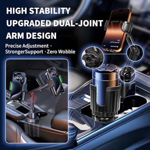 YUHENG Upgraded Cup Holder Phone Mount for Car - Permanent Screw-Fixed Base (No Wobble), Offset Space-Saving Design,Universal Adjustable Cell Phone Cradle for iPhone, Android, SUV, Truck