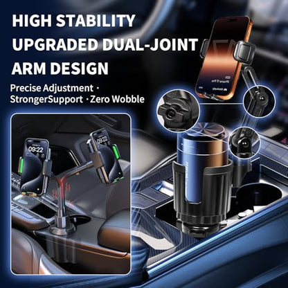 YUHENG Upgraded Cup Holder Phone Mount for Car - Permanent Screw-Fixed Base (No Wobble), Offset Space-Saving Design,Universal Adjustable Cell Phone Cradle for iPhone, Android, SUV, Truck