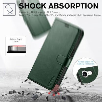 TUCCH Wallet Case for iPhone 17e & 16e (6.1"), 4 Card Slots, Evergreen | RFID Blocking, Viewing Stand, Shockproof TPU Shell, PU Leather, Magnetic Closure, Protective Folio Flip Cover - color: Evergreen