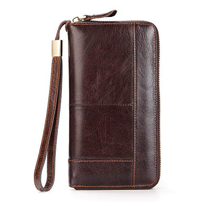 Mens Wallet Long Purse Leather Clutch Large Business Handbag Phone Card Holder Case Gift for Men Father Son Husband Boyfriend - color: Brown-2