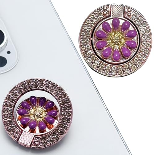 2 Pack Slim Bling Cute Cell Phone Grip Ring Holder Adhesive Backgrips, Chrysanthemum Bling Diamond Thin Smartphone Finger Grips Loop Handle Stand for the Back of iPhone - Pink - color: HotPink HotPink