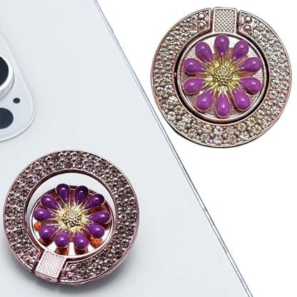 2 Pack Slim Bling Cute Cell Phone Grip Ring Holder Adhesive Backgrips, Chrysanthemum Bling Diamond Thin Smartphone Finger Grips Loop Handle Stand for the Back of iPhone - Pink - color: HotPink HotPink