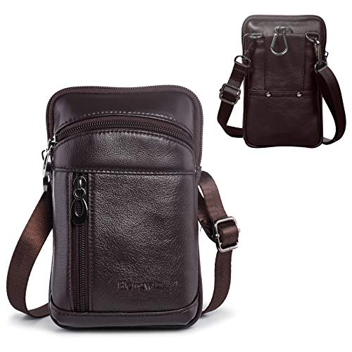 Leather Cell Phone Purse Crossbody Purse Men Belt Pouch Waist Pack - color: Coffee