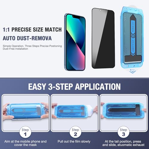 2-Pack Privacy Screen Protector for for iPhone 16e/iPhone 14/iPhone 13 Pro/iPhone 13 6.1-Inch, 9H Tempered Glass, Full Coverage, Anti-Fingerprint, Auto Dust-Elimination, No Bubble, Easy Installation - size: for iPhone 16e/iPhone 14/iPhone 13 Pro/iPhone 13