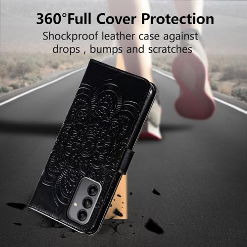 EYZUTAK Case for Samsung Galaxy A17 5G/A26 5G, Premium Leather Magnetic Closure Flip Wallet Phone Case with Card Holder Cash Slots Kickstand Embossed Mandala Flower Shockproof Lanyard Cover - Black - color: Black, size: Samsung Galaxy A17 5G/A26 5G