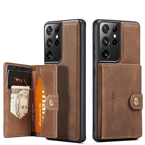 Simicoo Compatible with Samsung S22 Ultra Detachable Magnetic Wallet case Credit Card Holder Money Clip Front Pocket Stand Leather Men Women Wallet Double Shockproof Samsung S22 Ultra (Brown) - color: Brown
