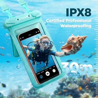 CACOE Waterproof Phone Pouch 2 Pack Up to 8.8", Double Bag, Black+Green | IPX8 Waterproof Phone Case,Adjustable Lanyard,Dry Bags for Beach/Cruise/Travel/Camping/Kayak/Hiking/Lake/Vacation Essentials - color: Black+Green