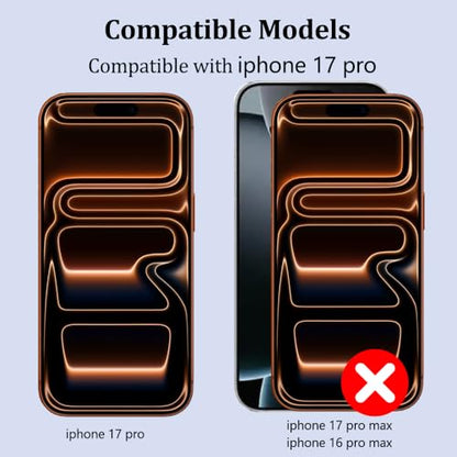 Warmyee 2 Pack Privacy Screen Protector for iPhone 17 Pro, 2 Pack Tempered Glass Camera Lens Protector, with Installation Frame