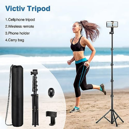 70" Phone Tripod with Remote & Holder, Portable Cell Phone Stand - size: 70 inch