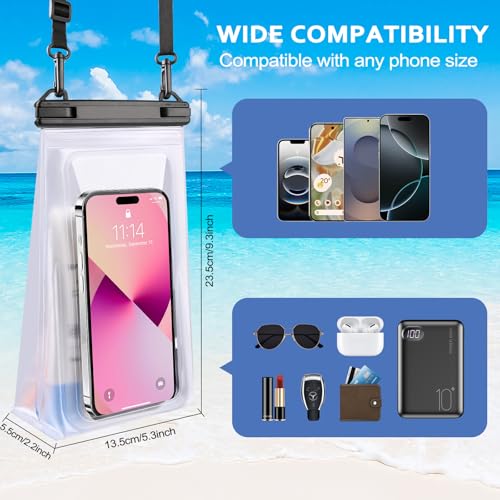 PEDVSTY Floating Waterproof Phone Pouch 2 Pack, Double Seals Dry Bags, 7.2" | Sealing Strip, Expandable Space, Adjustable Lanyard, Kayak Beach Pool Cruise Essentials, Fits for iPhone Galaxy All Phones - color: White+Black