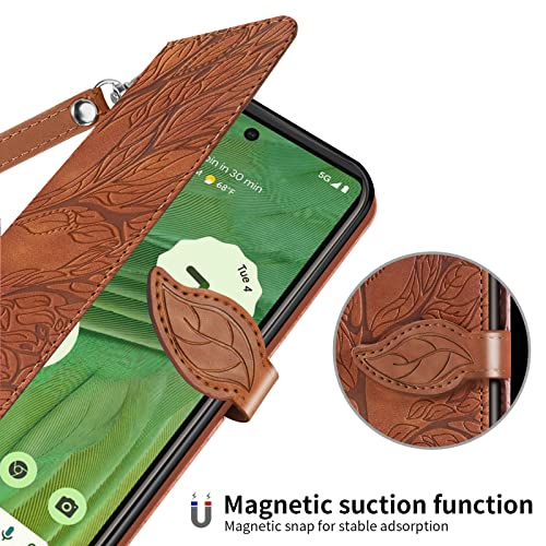 Wallet Case for Google Pixel 7 with Card Holder/Slot,PU Leather Folio Flip Shell [Kickstand][Magnetic Closure][Wrist Strap] Shockproof Cover Fit Google Pixel 7, Brown - color: Brown, size: Google Pixel 7