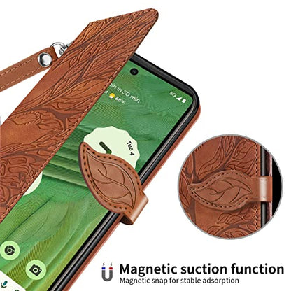 Wallet Case for Google Pixel 7 with Card Holder/Slot,PU Leather Folio Flip Shell [Kickstand][Magnetic Closure][Wrist Strap] Shockproof Cover Fit Google Pixel 7, Brown - color: Brown, size: Google Pixel 7