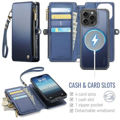 for iPhone 16 Pro Max - Phone Case Wallet Magnetic, Navy Blue - color: Navy Blue, size: iPhone 16 Pro Max