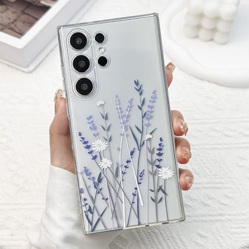 for Samsung Galaxy S26 Ultra Case, Floral Flowers Cute Aesthetic Clear Floral Pattern Case for Women Girls,Transparent Slim Soft Shockproof Cover for S26 Ultra,Purple Lavender - color: Purple Lavender, size: for Samsung Galaxy S26 Ultra