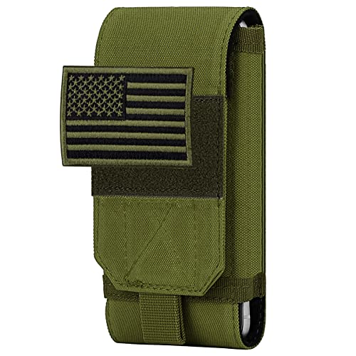 Tactical Molle Phone Cover Case, Heavy Duty Loop Belt Holster Pouch with Flag Patch for iPhone 17 Pro Max/Air/17 Pro/17/16 Pro Max/15 Pro Max/14 Pro Max/13 Pro Max, for Galaxy S26 Ultra - color: Green