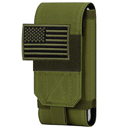 Tactical Molle Phone Cover Case, Heavy Duty Loop Belt Holster Pouch with Flag Patch for iPhone 17 Pro Max/Air/17 Pro/17/16 Pro Max/15 Pro Max/14 Pro Max/13 Pro Max, for Galaxy S26 Ultra - color: Green