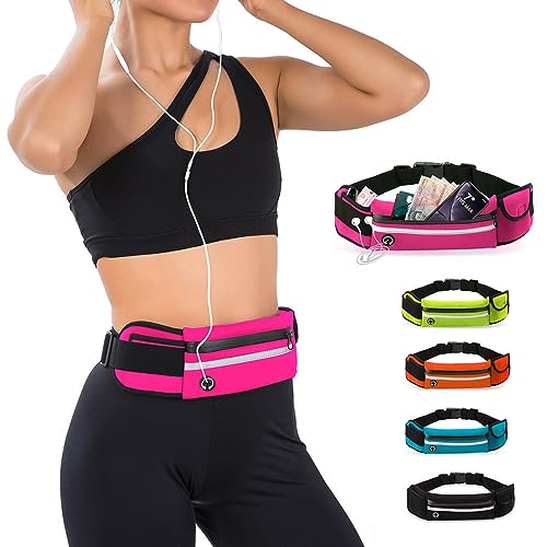 Jueachy Running Belts for Women Waterproof Fanny Pack Running Waist Pouch Phone holder Adjustable Sports Money Belt with Headphone Port - color: Rose