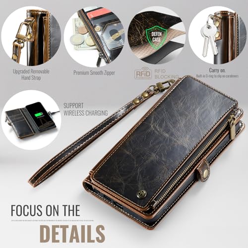 Defencase for Samsung Galaxy S26 Ultra Wallet Case with Card Holder, Coffee | with RFID Blocking Zipper Pocket, Durable PU Leather, Wrist Strap, S26 Ultra Flip Phone Cases Cover with Stand for Women Men - color: Coffee